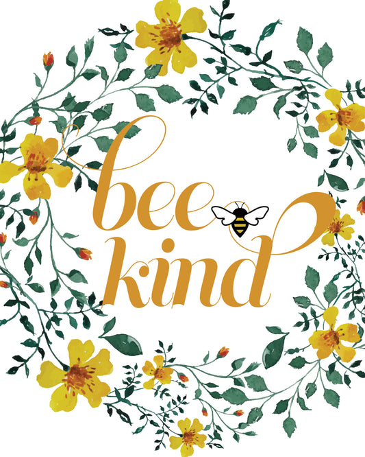 Bee Kind Floral Watercolor Wall Art