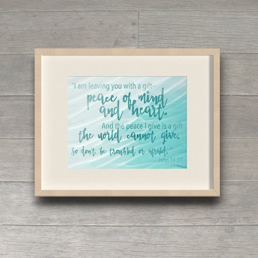 Peace of Mind and Heart John 14:27 Watercolor Inspirational Wall Art
